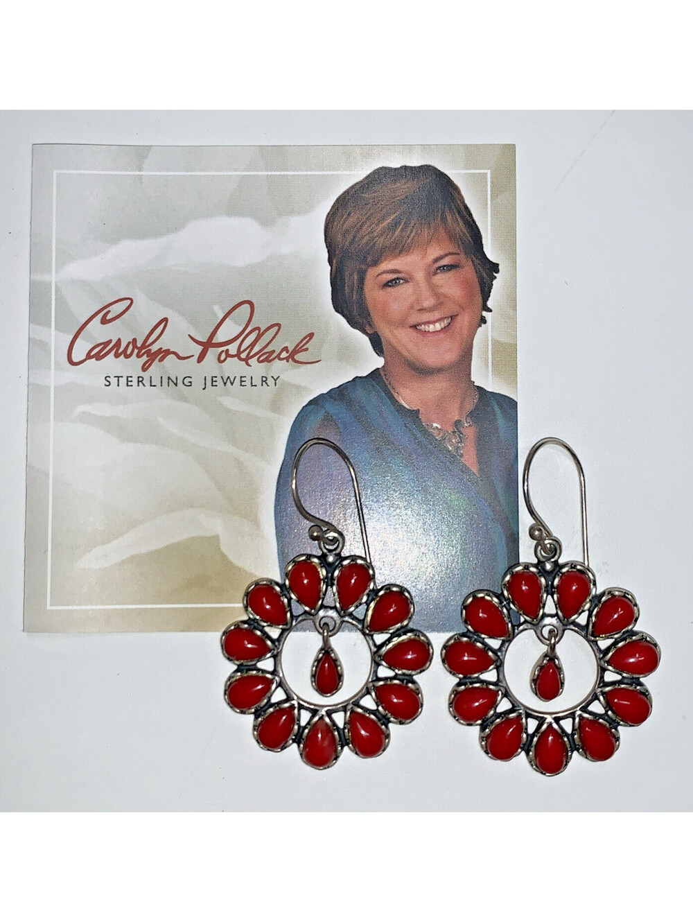 Carolyn Pollack - Southwestern Earrings .925 ~ RED CORAL FLOWER CLUSTER